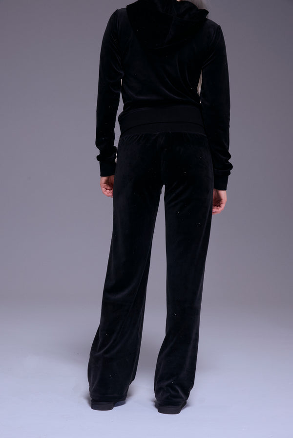 DISNEY | BLACK ALL OVER DIAMANTE VELOUR LOW RISE FLARE