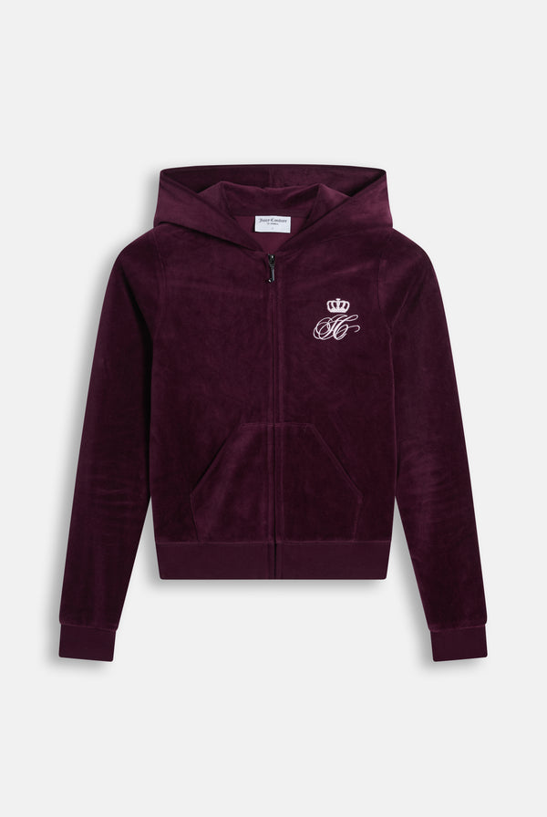 Displays the Winetasting 'Juicy' branded Script Rebelle Robyn Hoodie