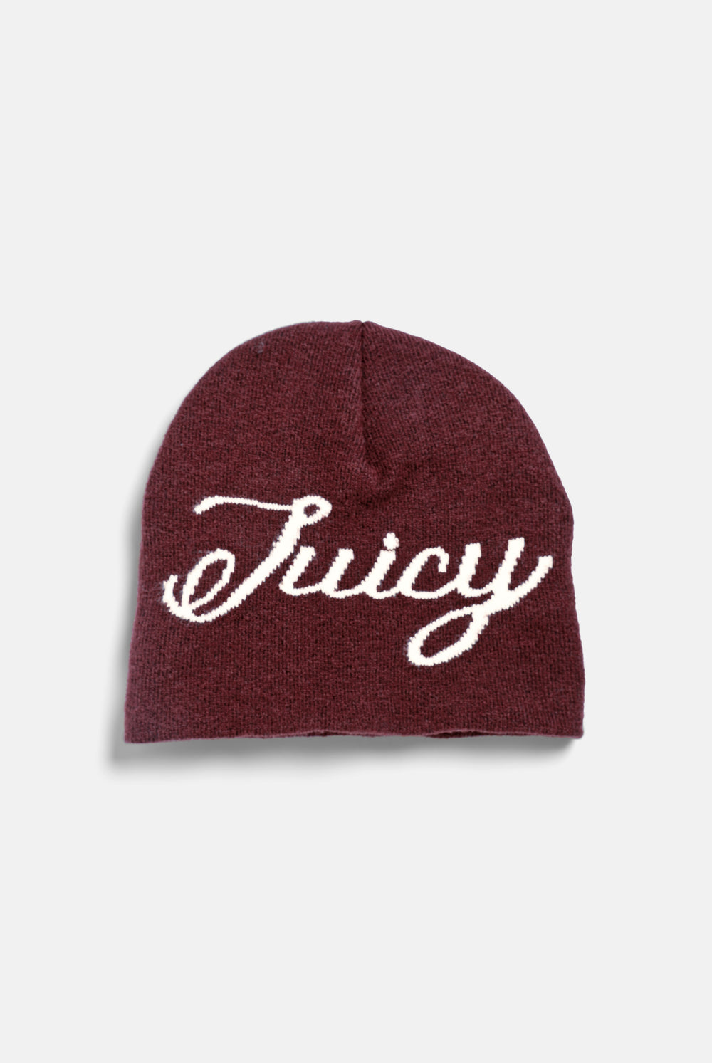 Displays the Burgundy 'Juicy' branded Script Beanie