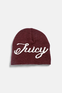 Displays the Burgundy 'Juicy' branded Script Beanie