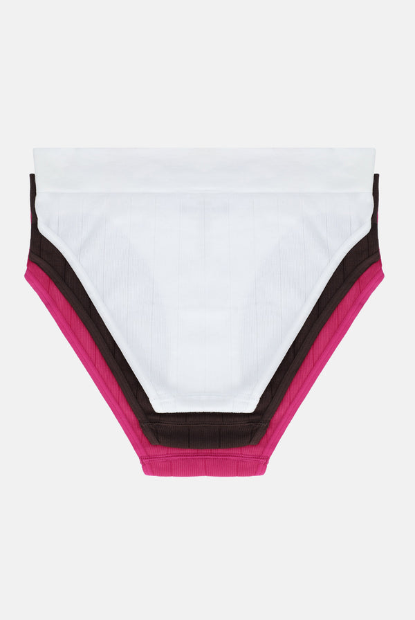 3 PACK OF SEAMLESS RIB HIGH LEG BRIEFS