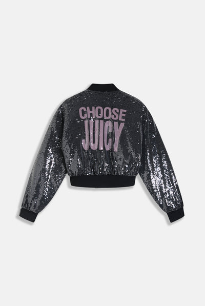 CHOOSE JUICY SEQUIN CROPPED BOMBER