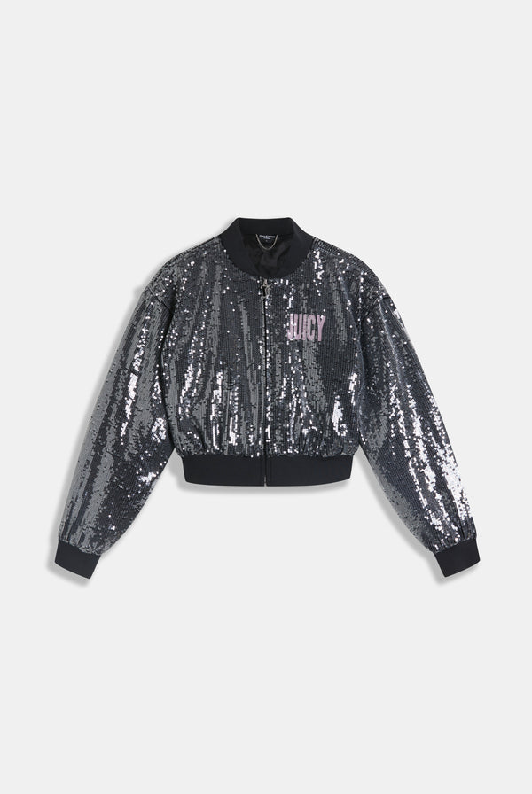 CHOOSE JUICY SEQUIN CROPPED BOMBER