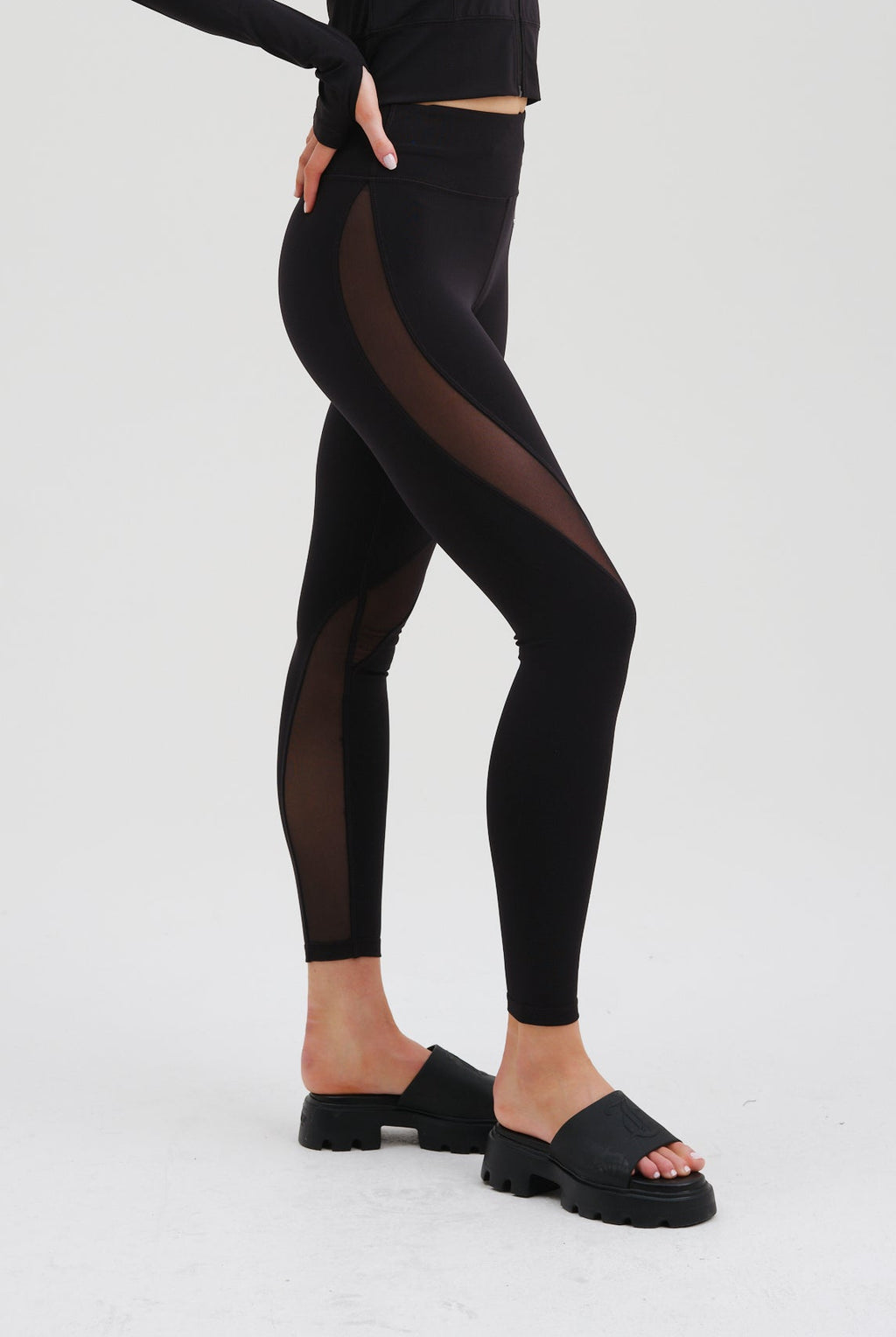 BLACK RIB PEACHED INTERLOCK ACTIVE LEGGING