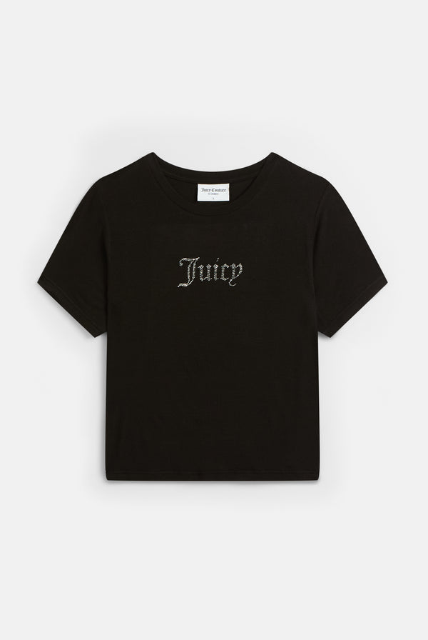 BLACK SHEER JERSEY DIAMANTE FITTED TEE