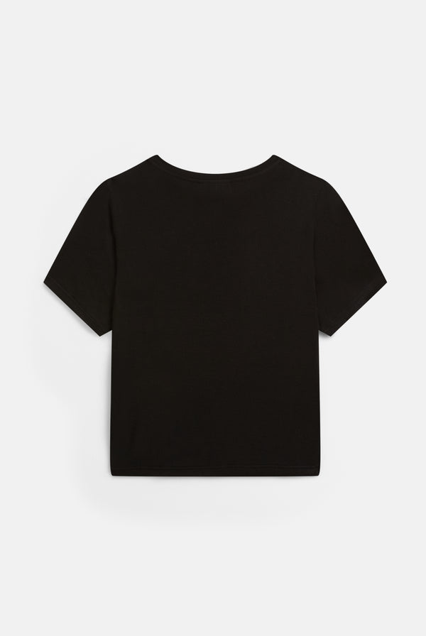 BLACK SHEER JERSEY DIAMANTE FITTED TEE
