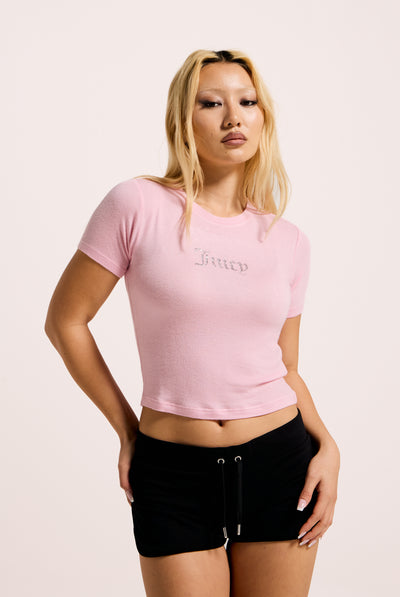 JUICY PINK SHEER JERSEY DIAMANTE FITTED TEE