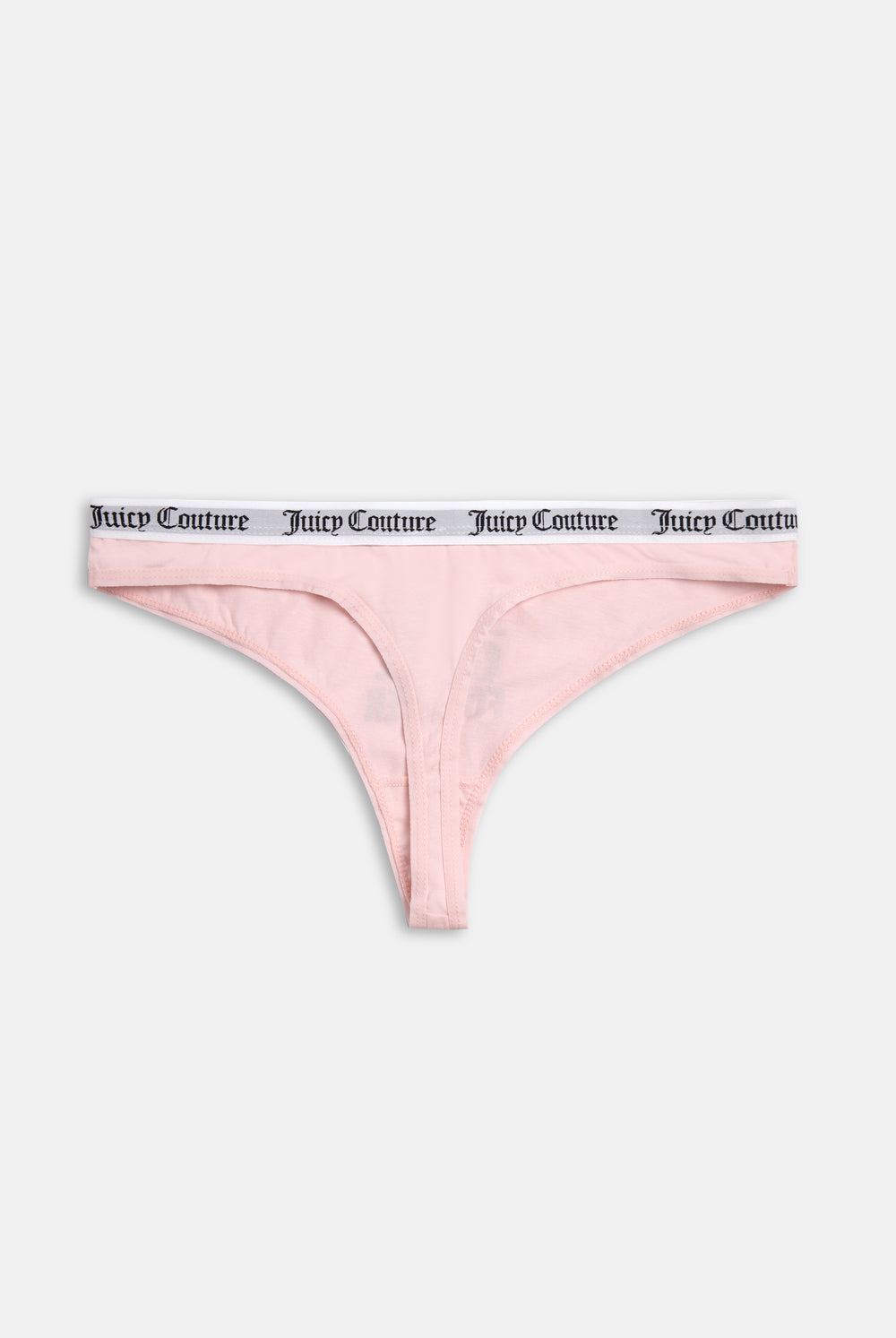 Displays the pink 'Juicy' branded Slogan Novelty Thongs included in the Pack Of 3