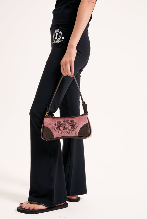 POWDER PINK CREST EMBROIDERED SHOULDER BAG