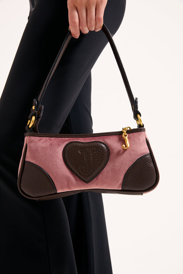 POWDER PINK CREST EMBROIDERED SHOULDER BAG