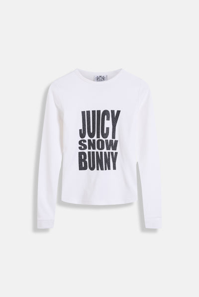WHITE 'JUICY SNOW BUNNY' GLITTER LONG SLEEVE TEE