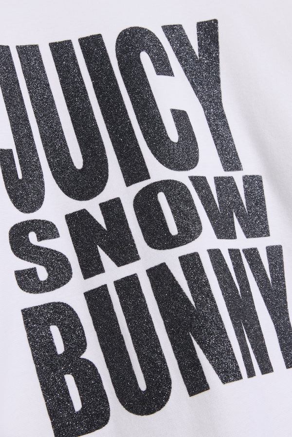 WHITE 'JUICY SNOW BUNNY' GLITTER LONG SLEEVE TEE