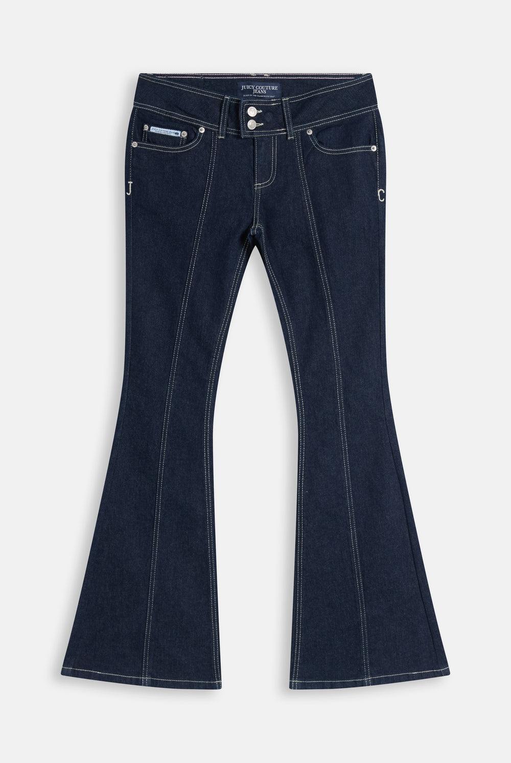 Indigo Denim Low Rise Flare Embroidered Jeans