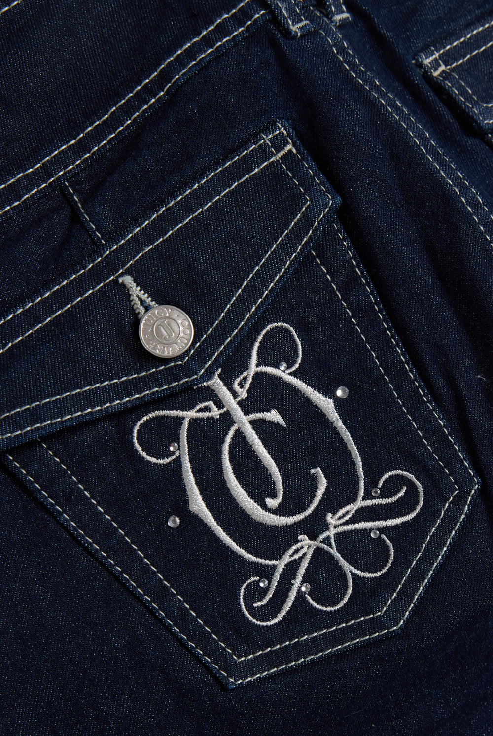 Indigo Denim Low Rise Flare Embroidered Jeans