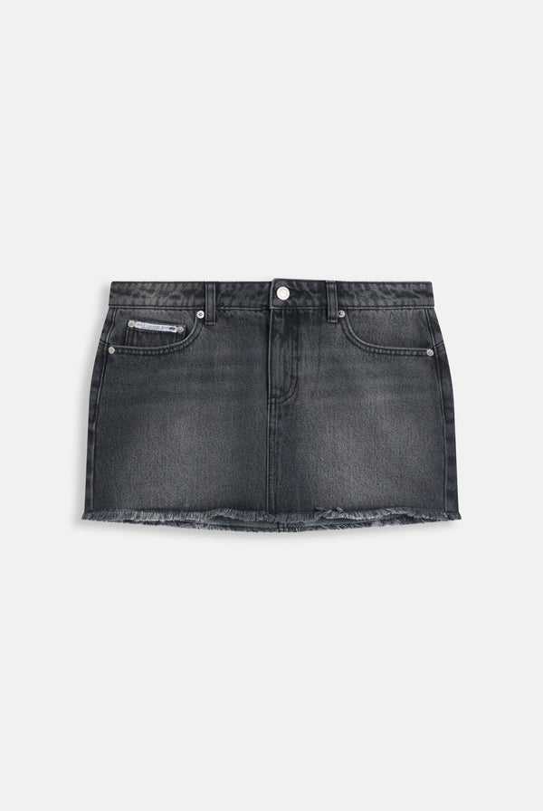 Washed Black Denim Diamanté Mini Skirt