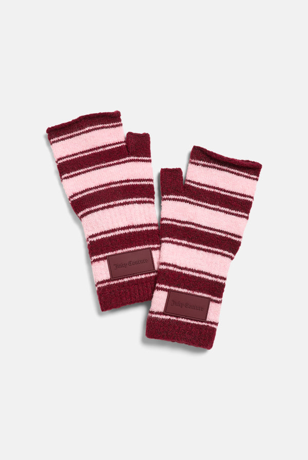 Burgundy Stripe Fingerless Mittens