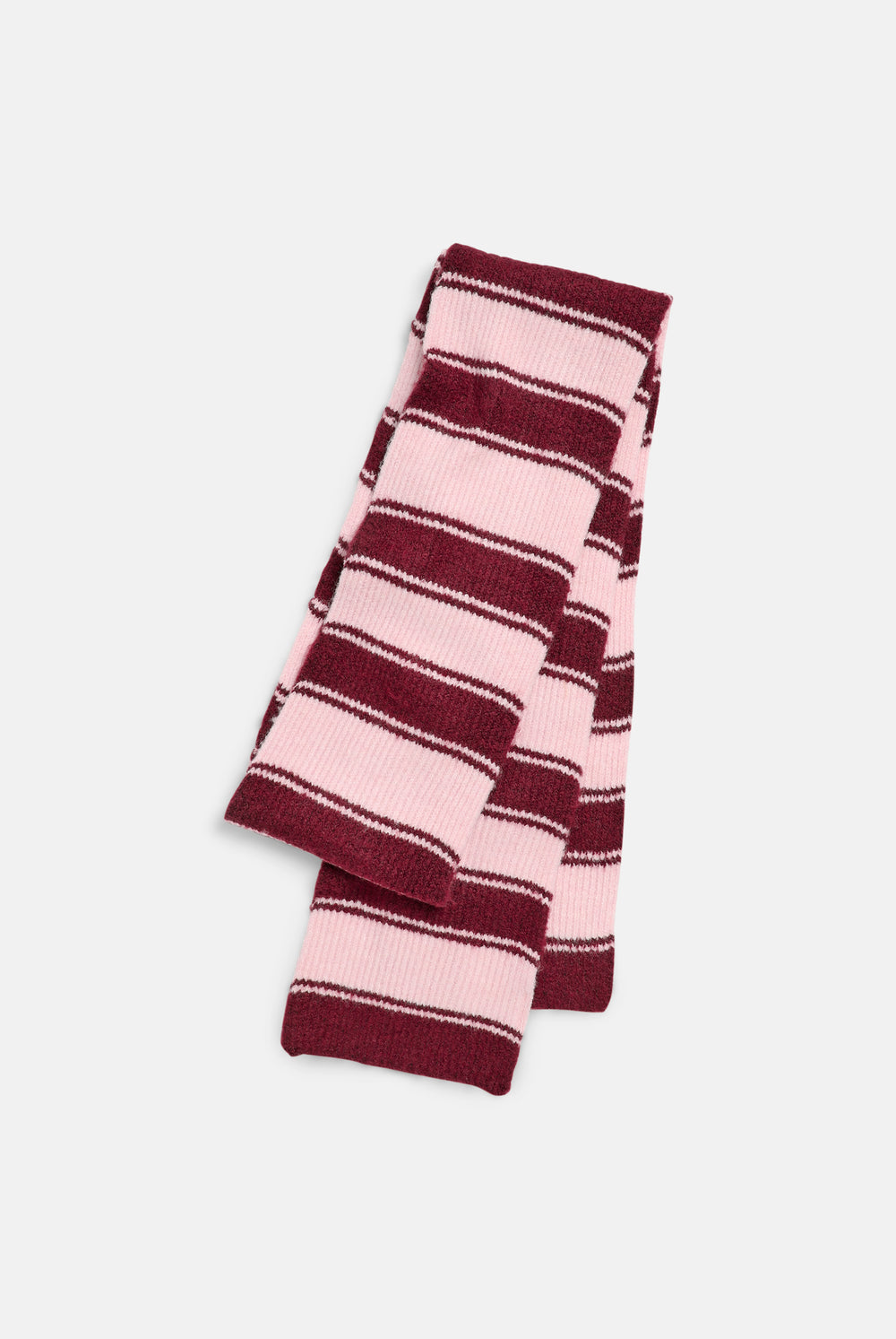 Displays the Burgundy 'juicy' branded Stripe Knit Scarf