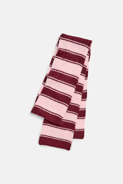 Displays the Burgundy 'juicy' branded Stripe Knit Scarf