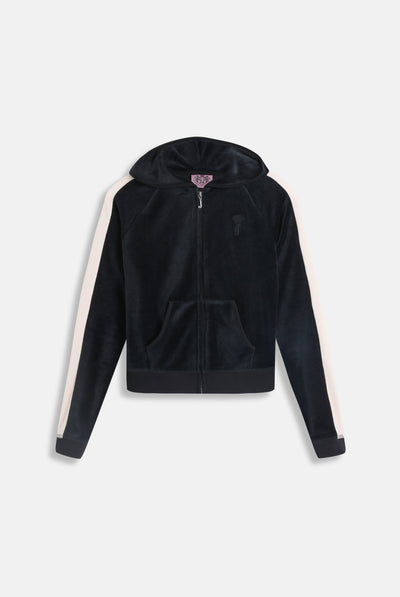 BLACK STRIPE BAMBOO VELOUR HERITAGE HOODIE