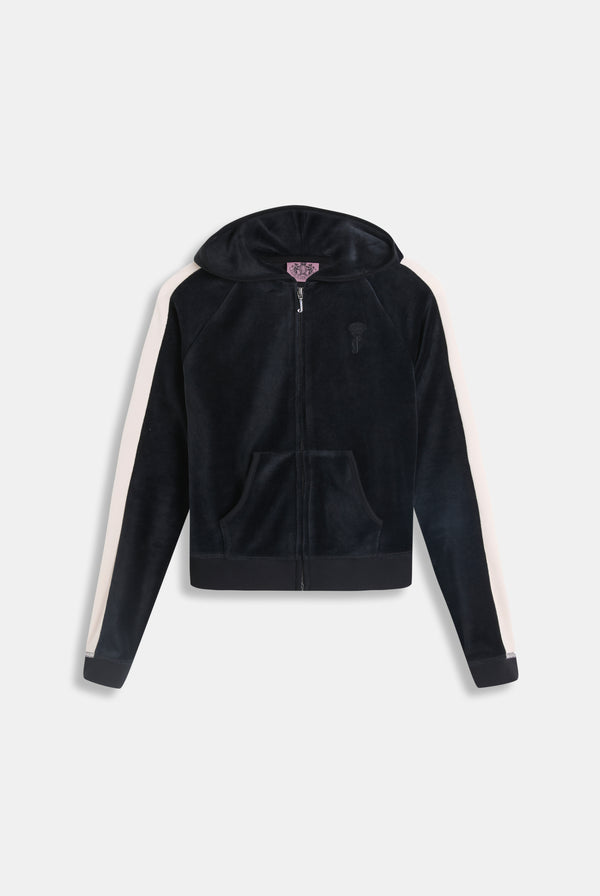 BLACK STRIPE BAMBOO VELOUR HERITAGE HOODIE