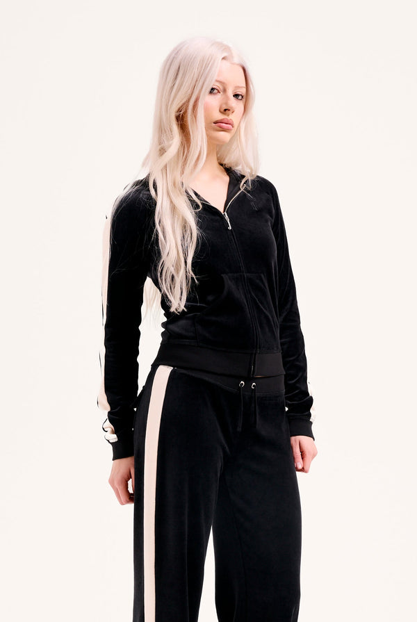 BLACK STRIPE BAMBOO VELOUR HERITAGE HOODIE