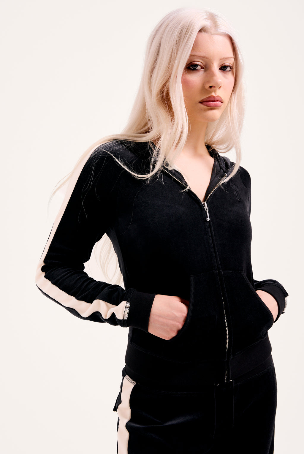 BLACK STRIPE BAMBOO VELOUR HERITAGE HOODIE