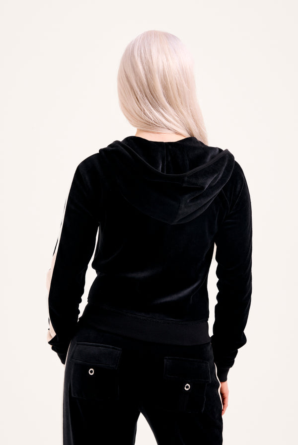 BLACK STRIPE BAMBOO VELOUR HERITAGE HOODIE