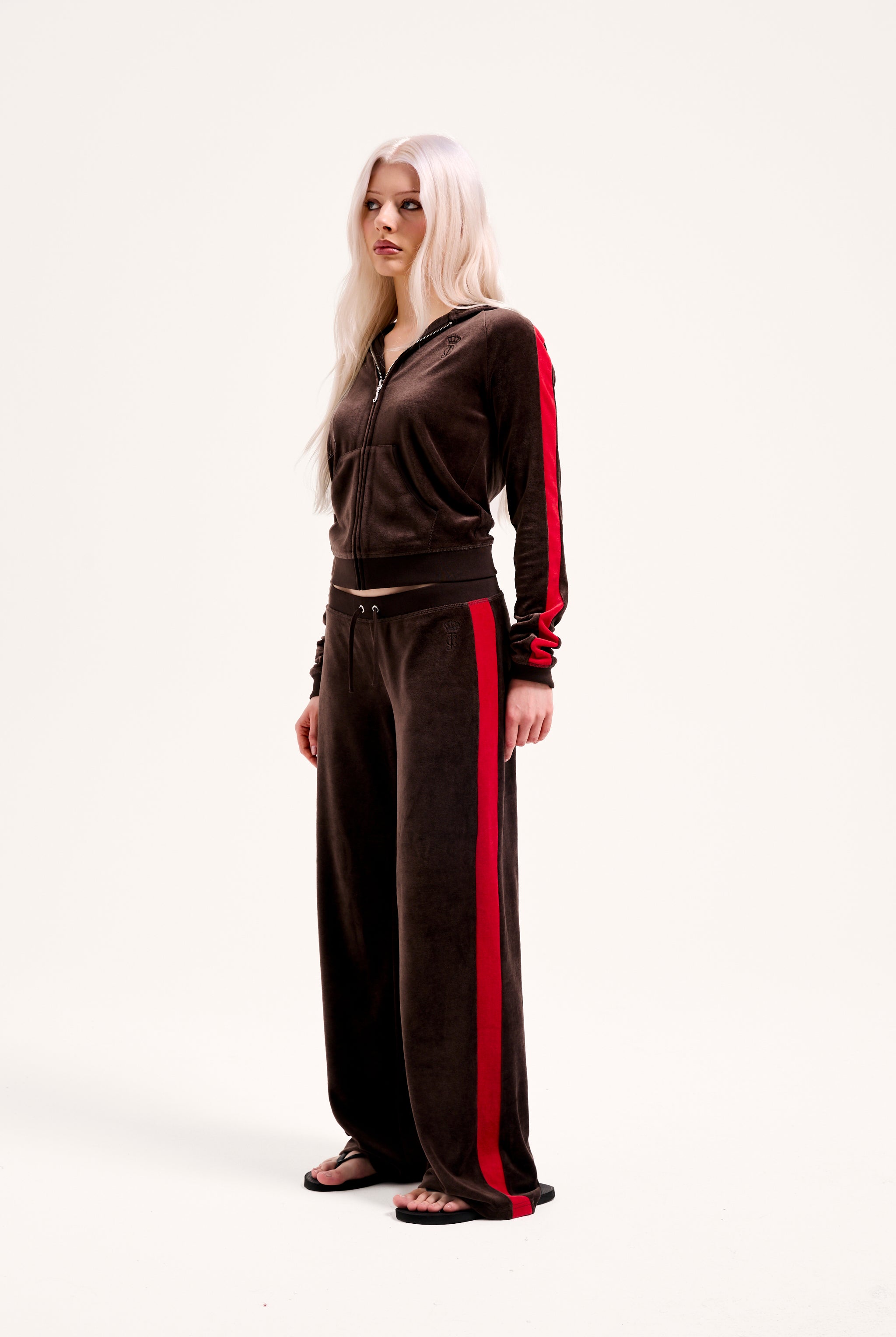 Women's Brown with Red Stripe Velour Hoodie – Juicy Couture UK