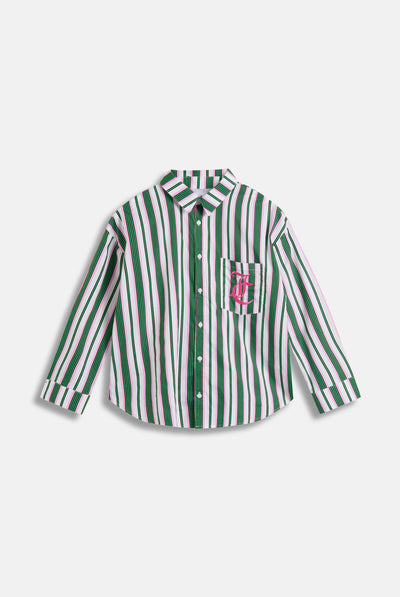 GREEN STRIPE COTTON STRIPE SLEEP SHIRT