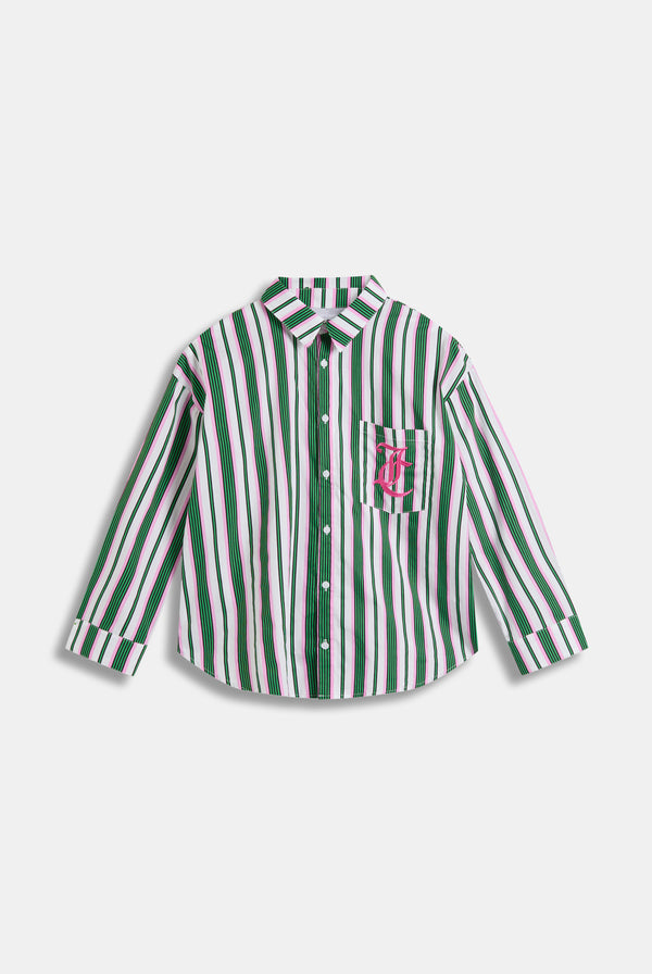GREEN STRIPE COTTON STRIPE SLEEP SHIRT