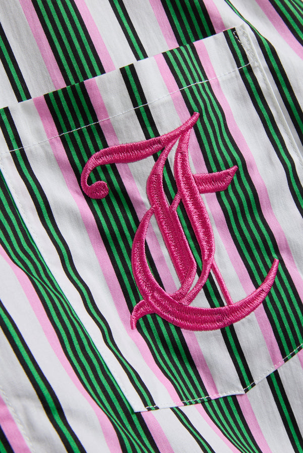GREEN STRIPE COTTON STRIPE SLEEP SHIRT