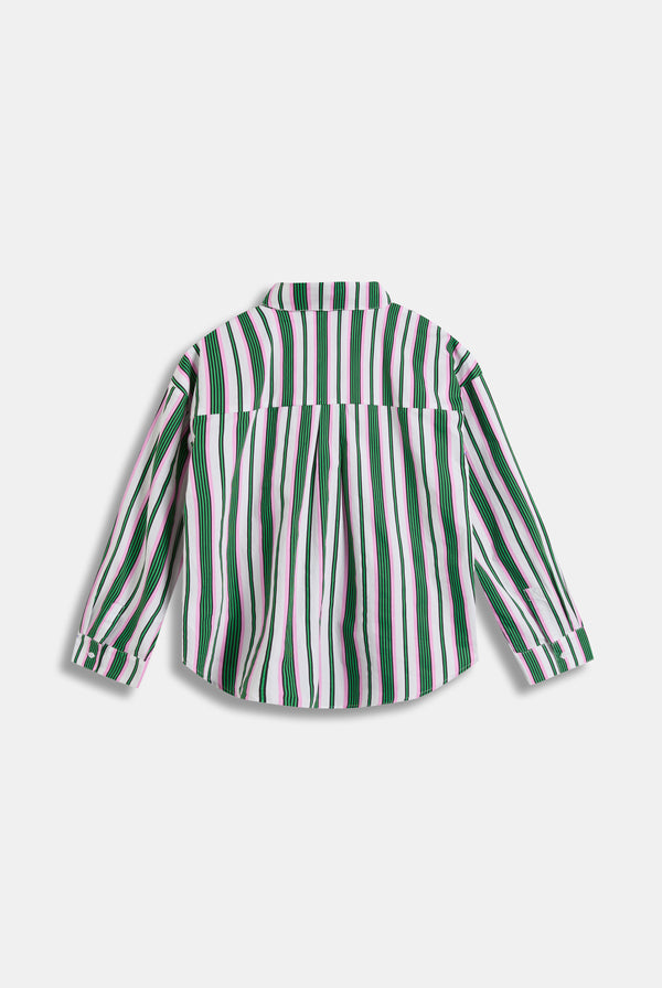 GREEN STRIPE COTTON STRIPE SLEEP SHIRT