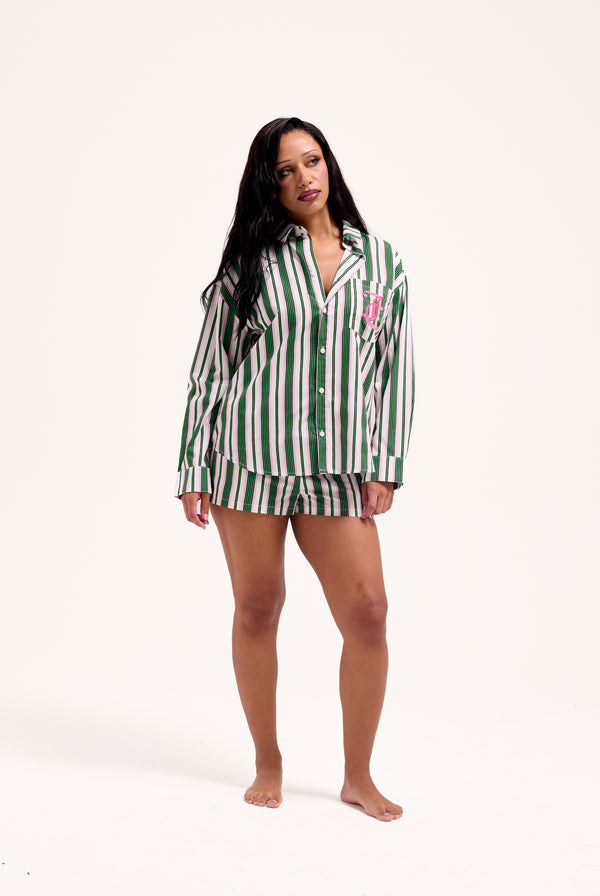GREEN STRIPE COTTON STRIPE SLEEP SHIRT