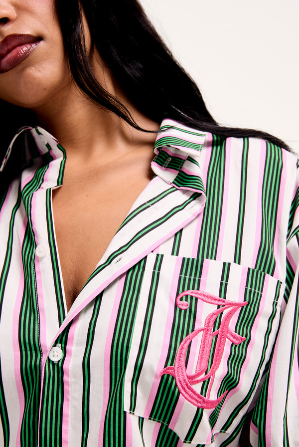 GREEN STRIPE COTTON STRIPE SLEEP SHIRT