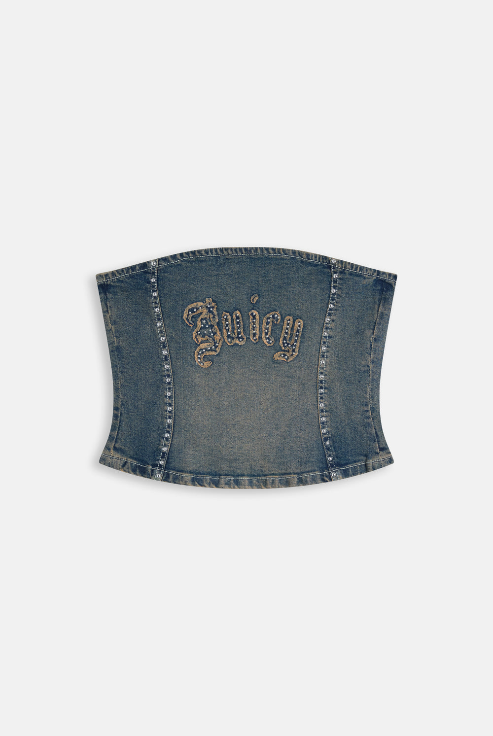 Mid Wash Sand Denim Studded Corset Top
