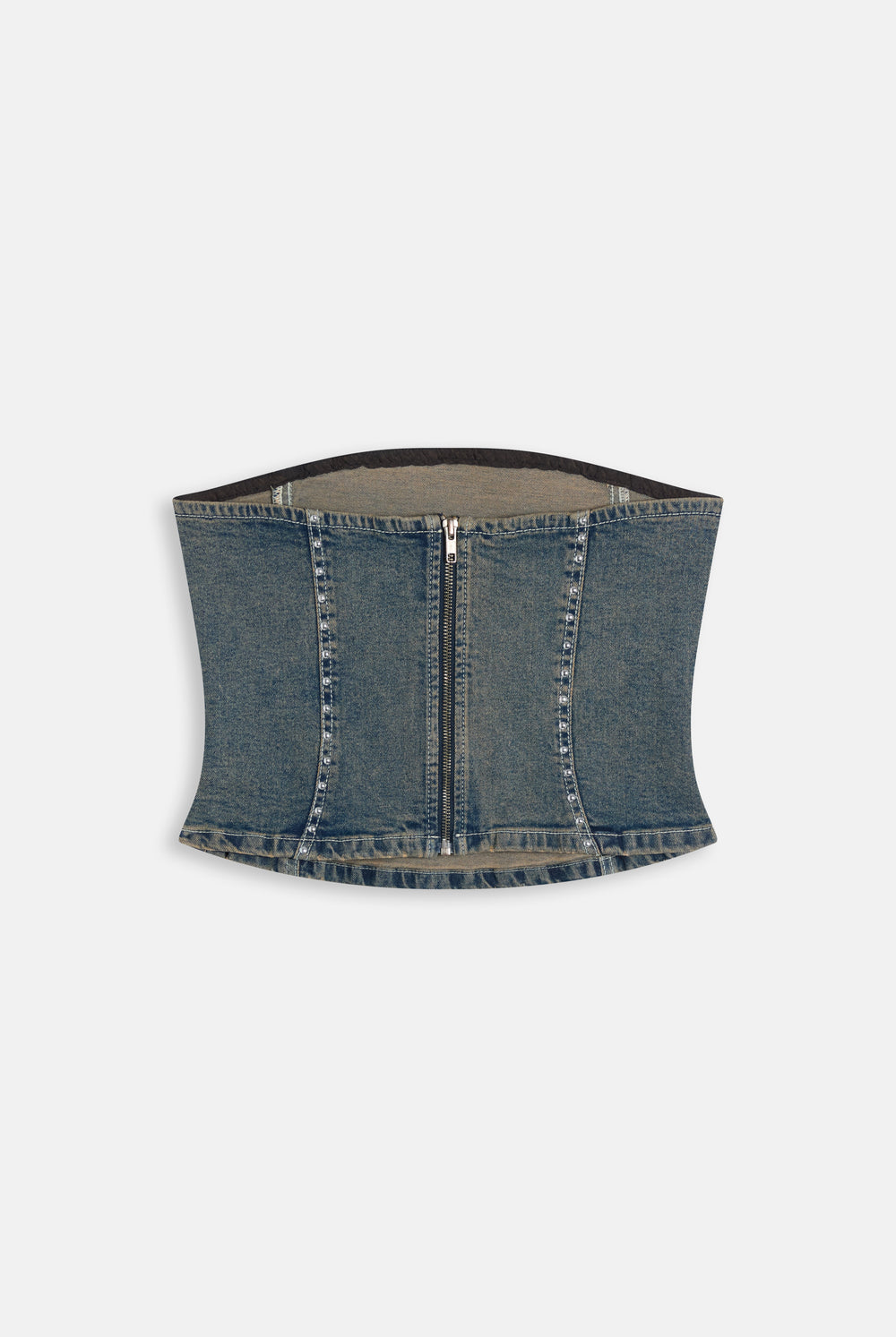 Mid Wash Sand Denim Studded Corset Top