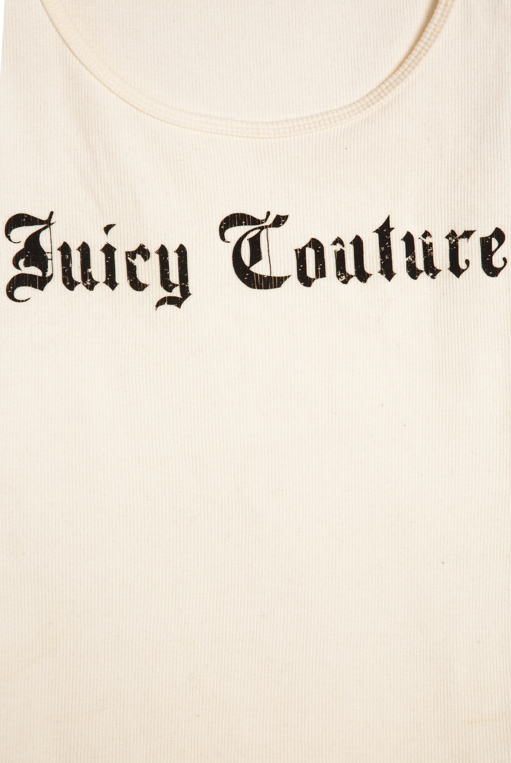 Displays the White 'Juicy' branded longline ribbed vest 