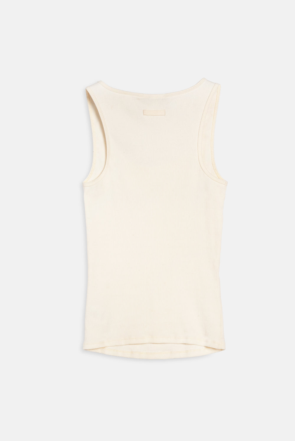 Displays the White 'Juicy' branded longline ribbed vest 