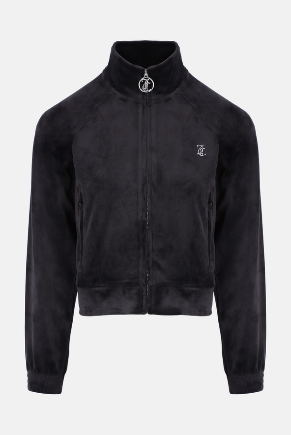 BLACK VELOUR DIAMANTÉ TRACK TOP