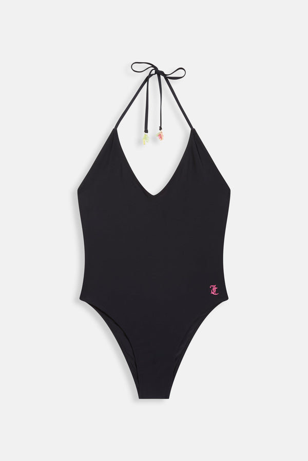 BLACK HALTER TIE SWIMSUIT