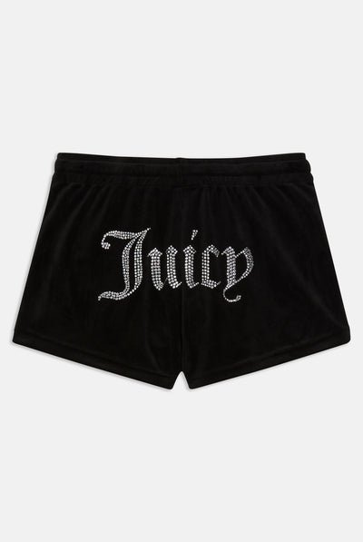 BLACK VELOUR DIAMANTÉ TRACK SHORTS