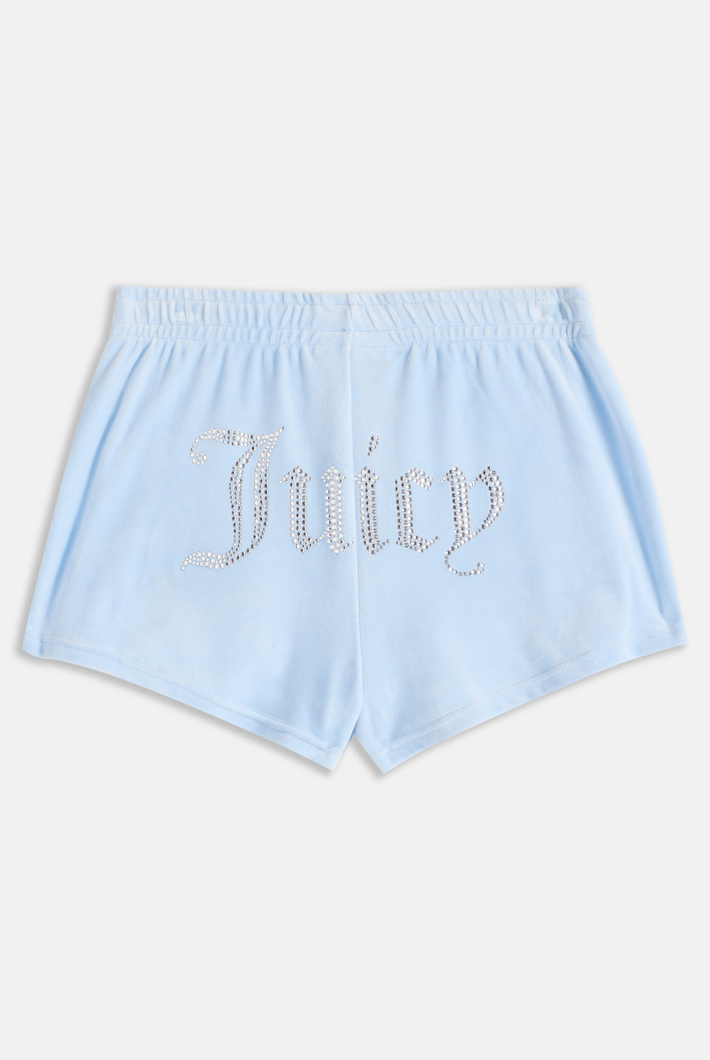 POWDER BLUE VELOUR DIAMANTÉ TRACK SHORTS