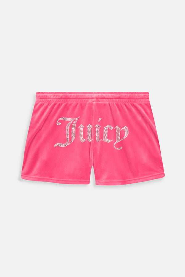 HOT PINK VELOUR DIAMANTÉ TRACK SHORTS