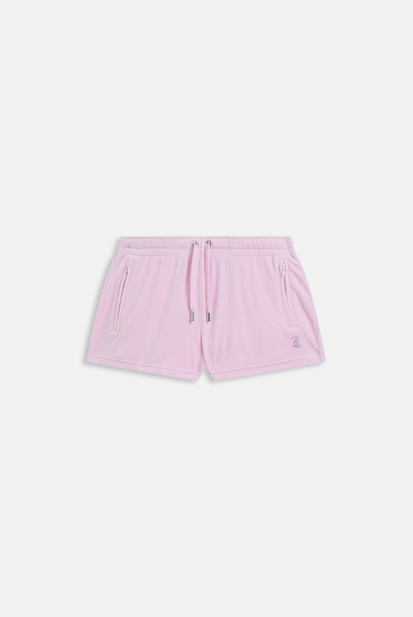 CHERRY BLOSSOM VELOUR OUTLINE DIAMANTÉ TRACK SHORTS