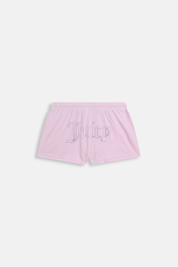 CHERRY BLOSSOM VELOUR OUTLINE DIAMANTÉ TRACK SHORTS