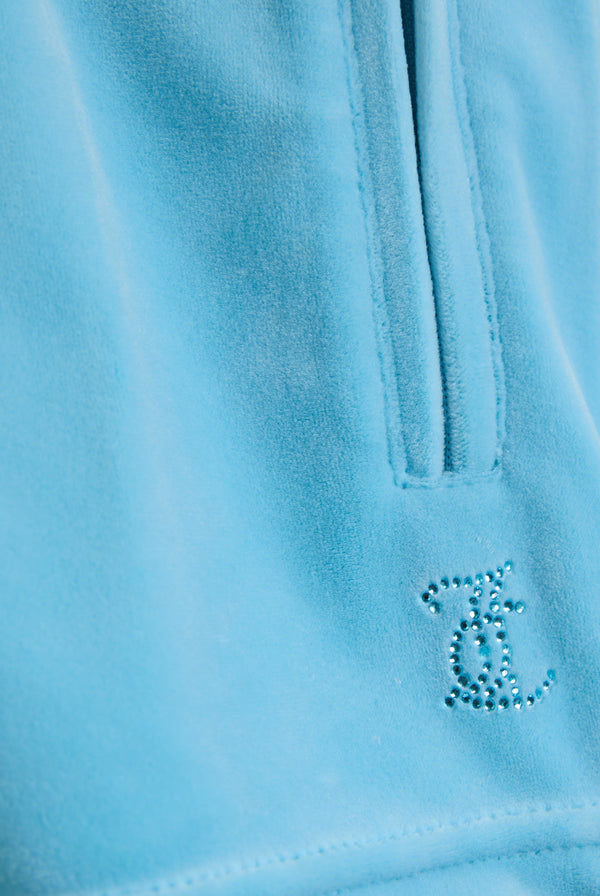 SKY BLUE VELOUR OUTLINE DIAMANTÉ TRACK SHORTS