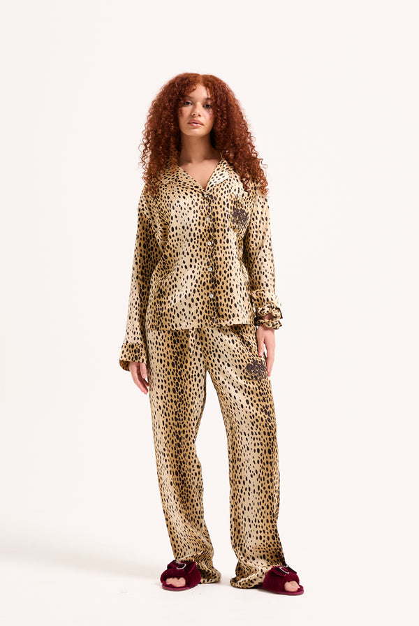 CHEETAH SATIN SHIRT PYJAMA SET