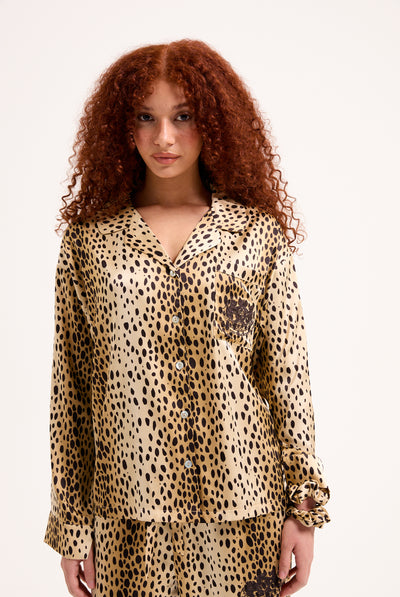 CHEETAH SATIN SHIRT PYJAMA SET