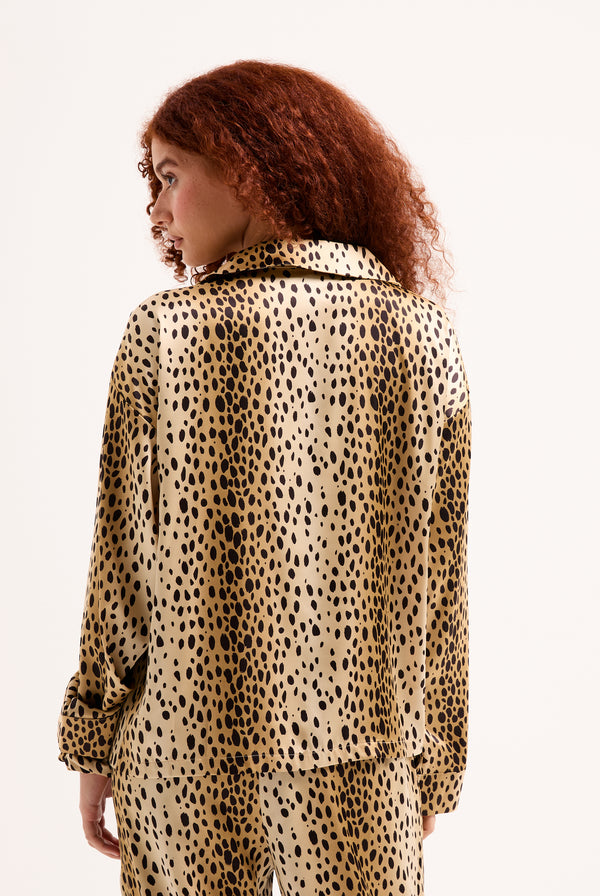 CHEETAH SATIN SHIRT PYJAMA SET