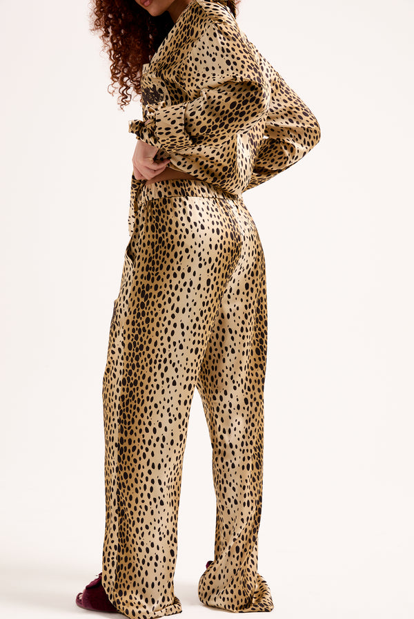 CHEETAH SATIN SHIRT PYJAMA SET